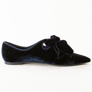 Tory Burch Clara Blue Notte Grosgrain-Trimmed Velvet Point-Toe Flats